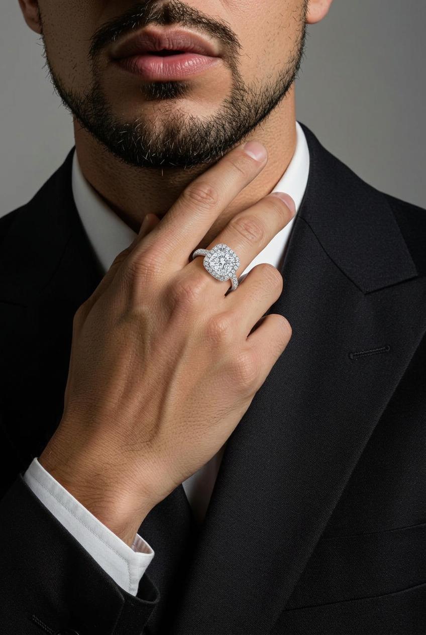 Decent Square-cut Mozambique with GRA-Certified Moissanite Ring
